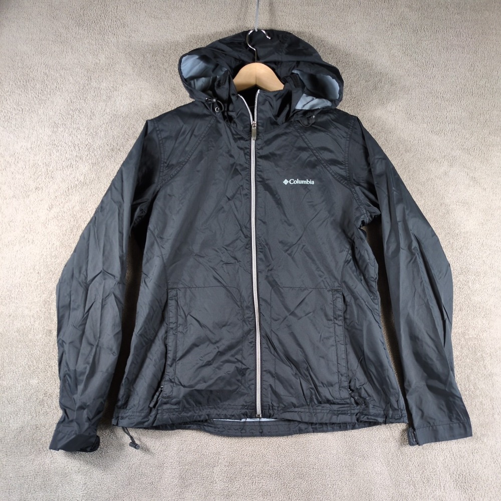 Columbia Switchback II Jacket Womens Large Black Hooded Vented Outerwear Nylon